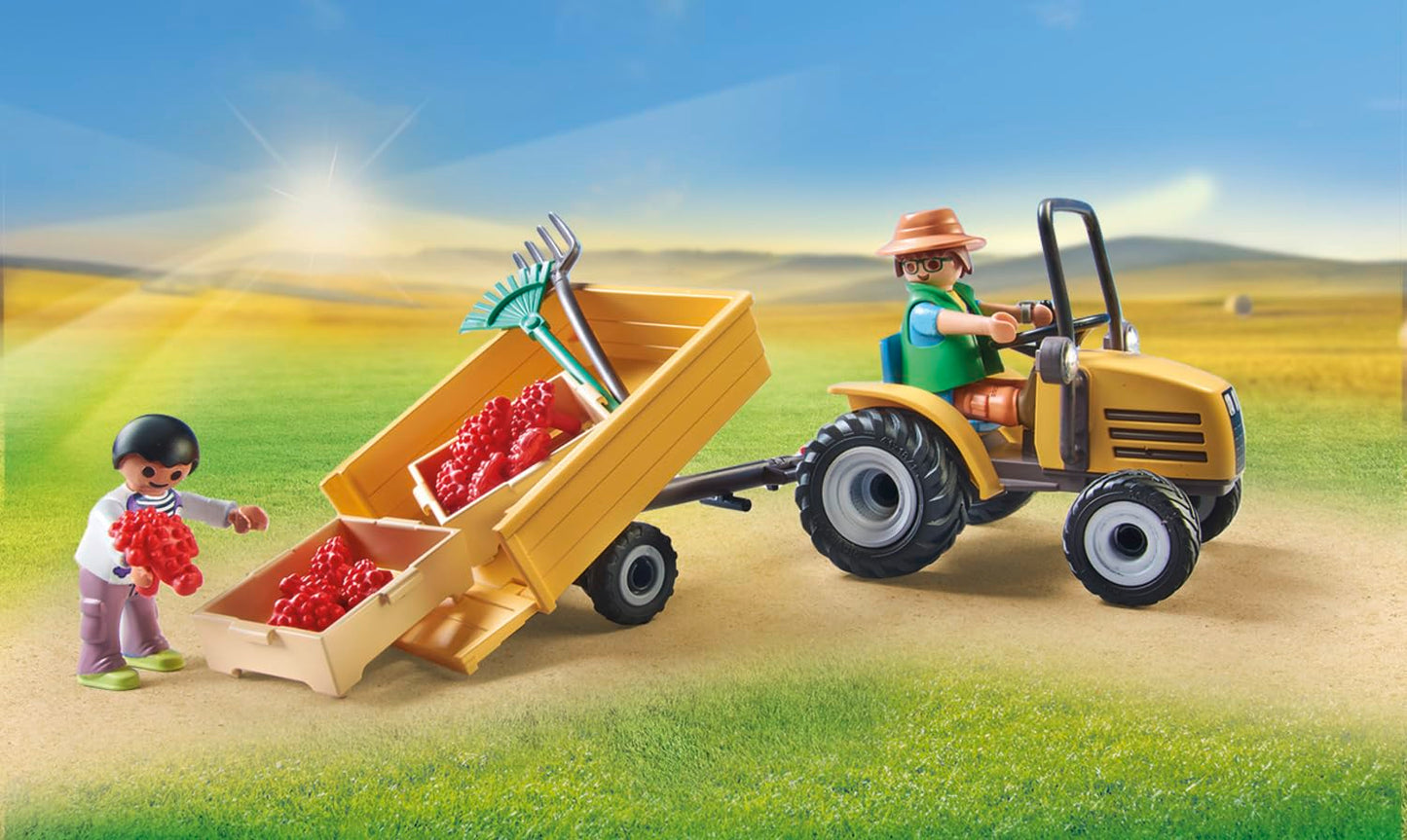 PLAYMOBIL Country 71442 Tractor with Trailer and Water Tank, fresh harvest on the farm, playful learning about the environment, sustainable toy for children ages 4 and up.