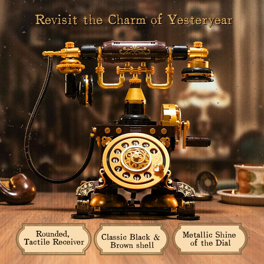 PANTASY Retro telephone building block set for adults, vintage DIY model kit with realistic design, creative home accessory, collectors and hobbyists.