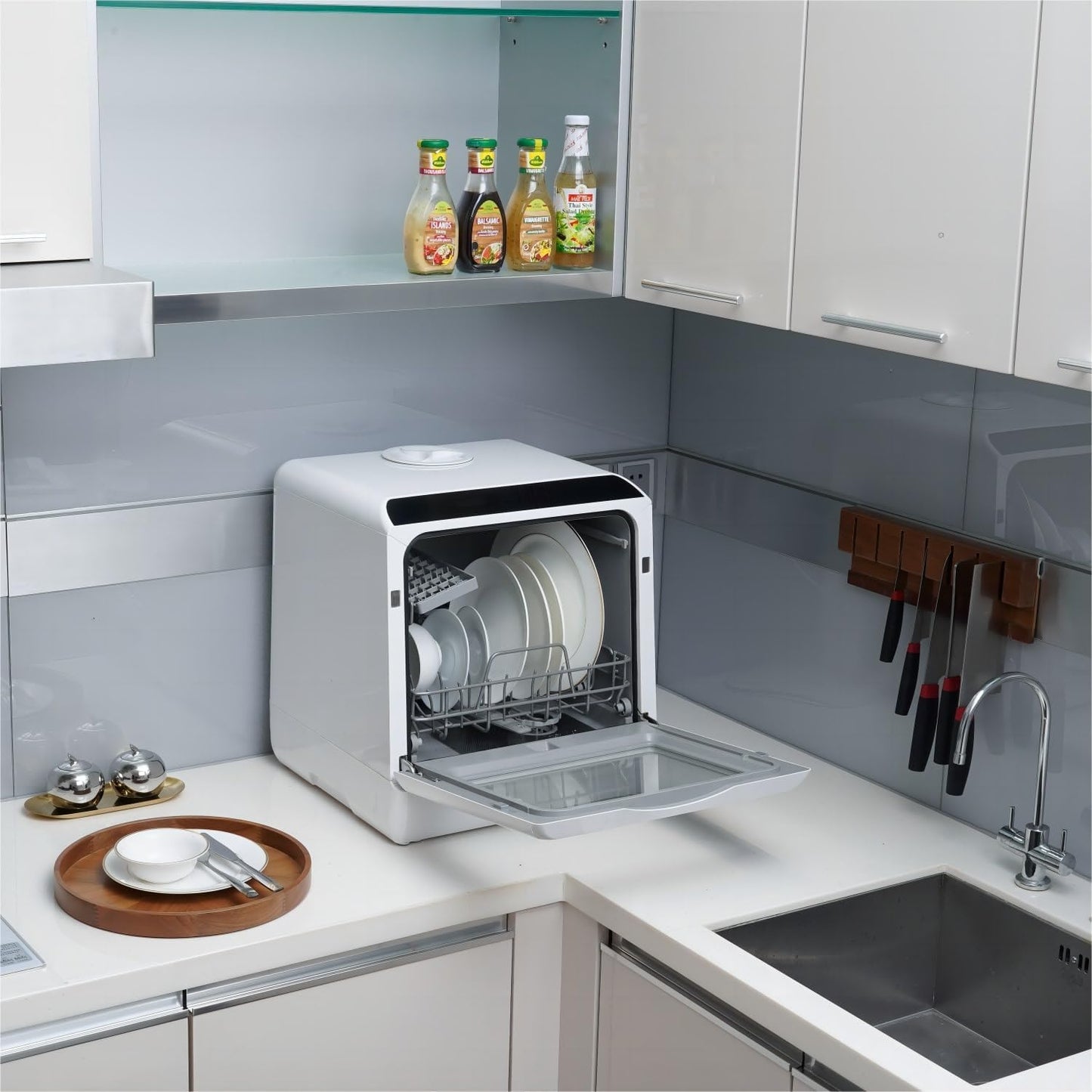 YU YUSING Mini Dishwasher Countertop Dishwasher with 5+1 programs, Small Dishwasher for 4 place settings with/without water connection, 5L water tank, Touch Control, LED display, for home office camping