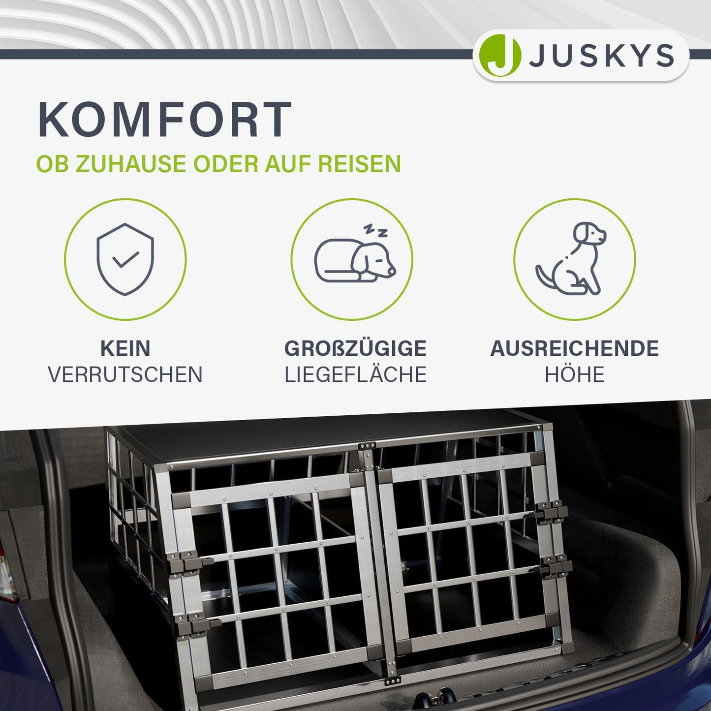 Juskys aluminum dog transport box L-X - 89x70x51 cm - car dog box sturdy & easy to clean - grid doors lockable - aluminum travel box for dogs