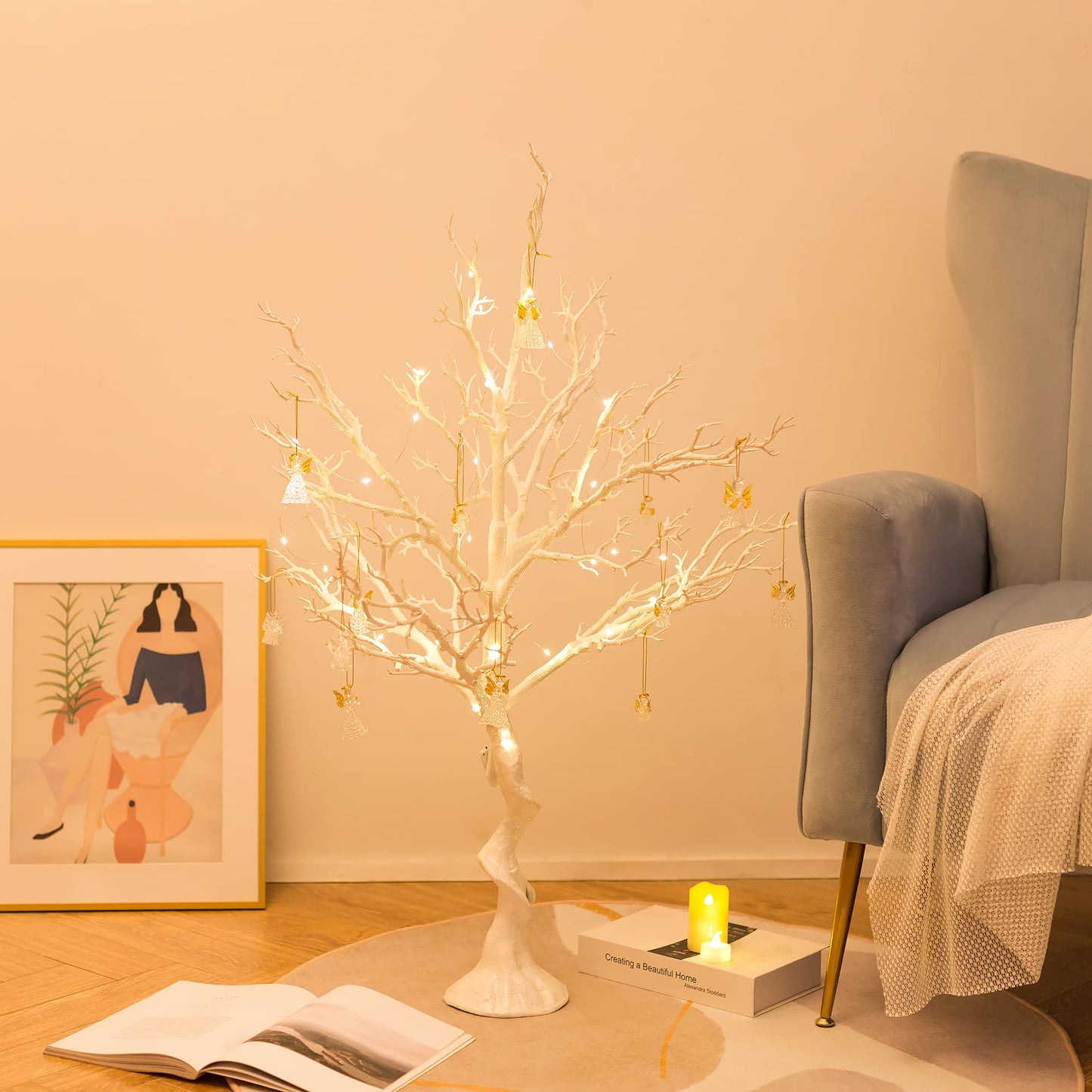 Sziqiqi 105cm White Easter Branches and Twigs Decor Tree Easter Tree Large Artificial Trees Wish Tree Wedding Deco Tree Deco Branches Easter for Indoors Outdoors Ground Engagement Christmas Birthday Party