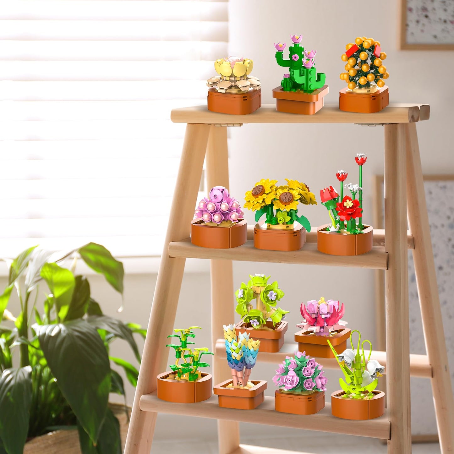12 flower succulents 3.6MM mini kits - 1403 pieces Botanical set, office & home decor, flower plants, bonsai building toys, creative construction project for adults, gifts for women, children 10+
