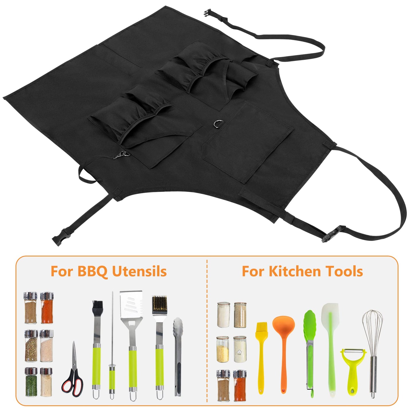 HODRANT BBQ grill apron, cooking apron for men with pockets and slit hem, kitchen apron with adjustable neck and waist straps, aprons for cook, painter, carpenter. Apron only.