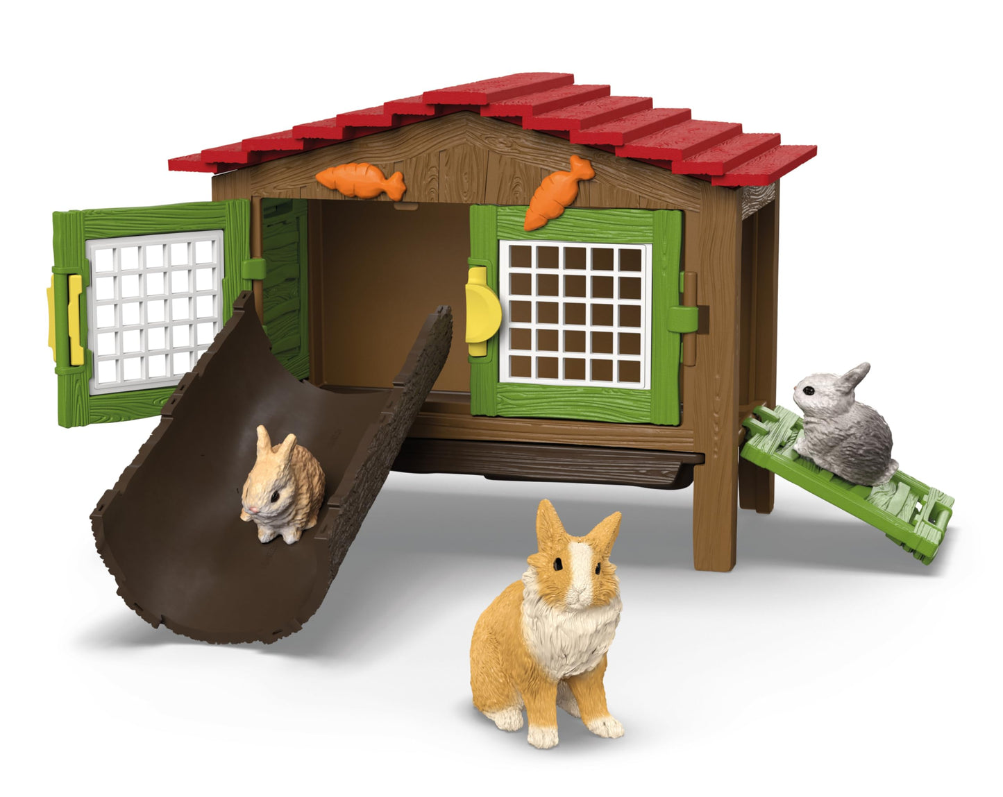 Farm World Rabbit Hutch 42728 | Set of 3 rabbits, with hutch, feed, and accessories | detailed animal figures | farm toy for kids ages 3+ | Set of 17 pieces