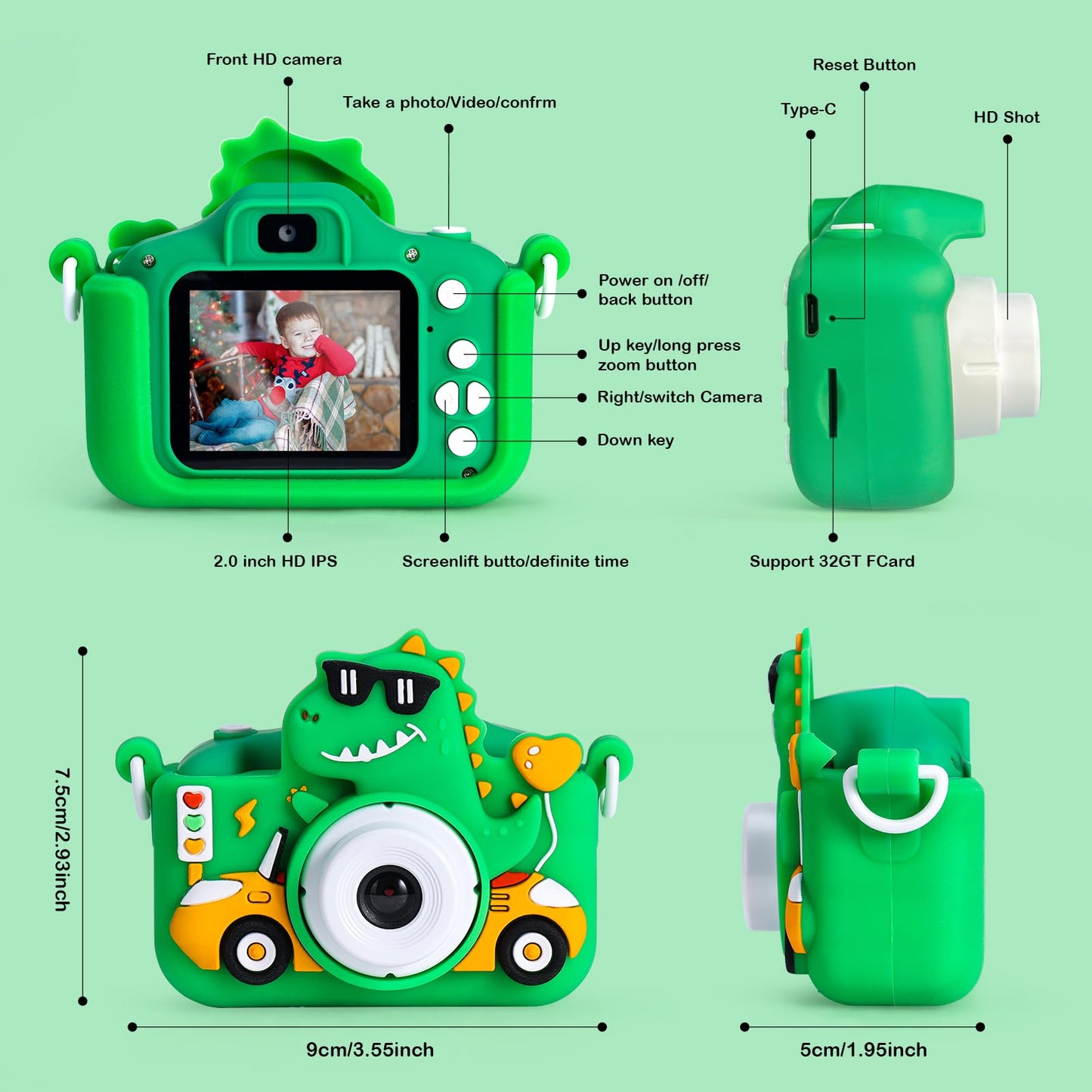 Pllieay Kids Camera Digital Camera with 32GB Card, 1080P HD, 5 Games, Dual Lens Children's Camera for Kids 3+ years.
