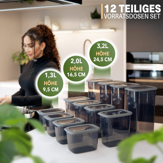 Viware's airtight and square containers with lids - set of 12 storage containers for flour, cereals, and sugar - BPA-free kitchen organizers - airtight kitchen storage box.