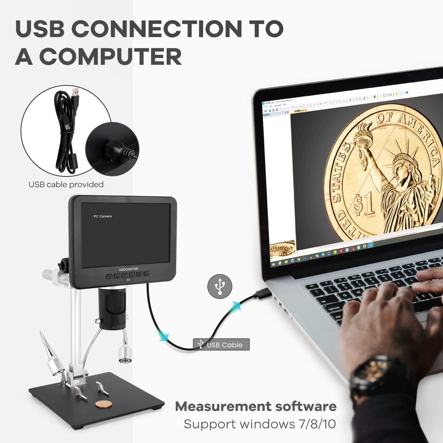 Andonstar AD246S-M HDMI digital microscope with 7-inch screen 2000x, 3 lenses 2160P UHD video recording, digital microscope, soldering microscope, biological microscope kit with 32G card.