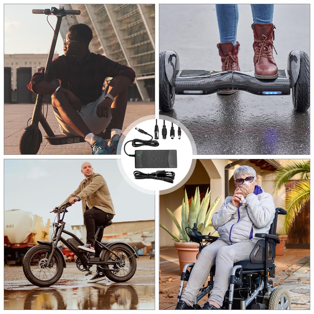 CJBIN Chargers for Scooter, 42V 2A Hoverboard Charging Cable, e Scooter Charging Cable, Hoverboard Charger with 4 Interface Ports, Power Supply Bike Charger for e Scooter Xiaomi M365 Electric Scooter
