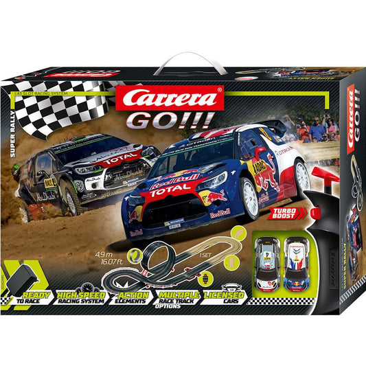 Carrera GO!!! Super Rally car racing track for adults & kids 6+ I 4.9m track with looping and remote-controlled Citroën DS 3 WRC I 2 hand controllers with turbo button I Easter gifts