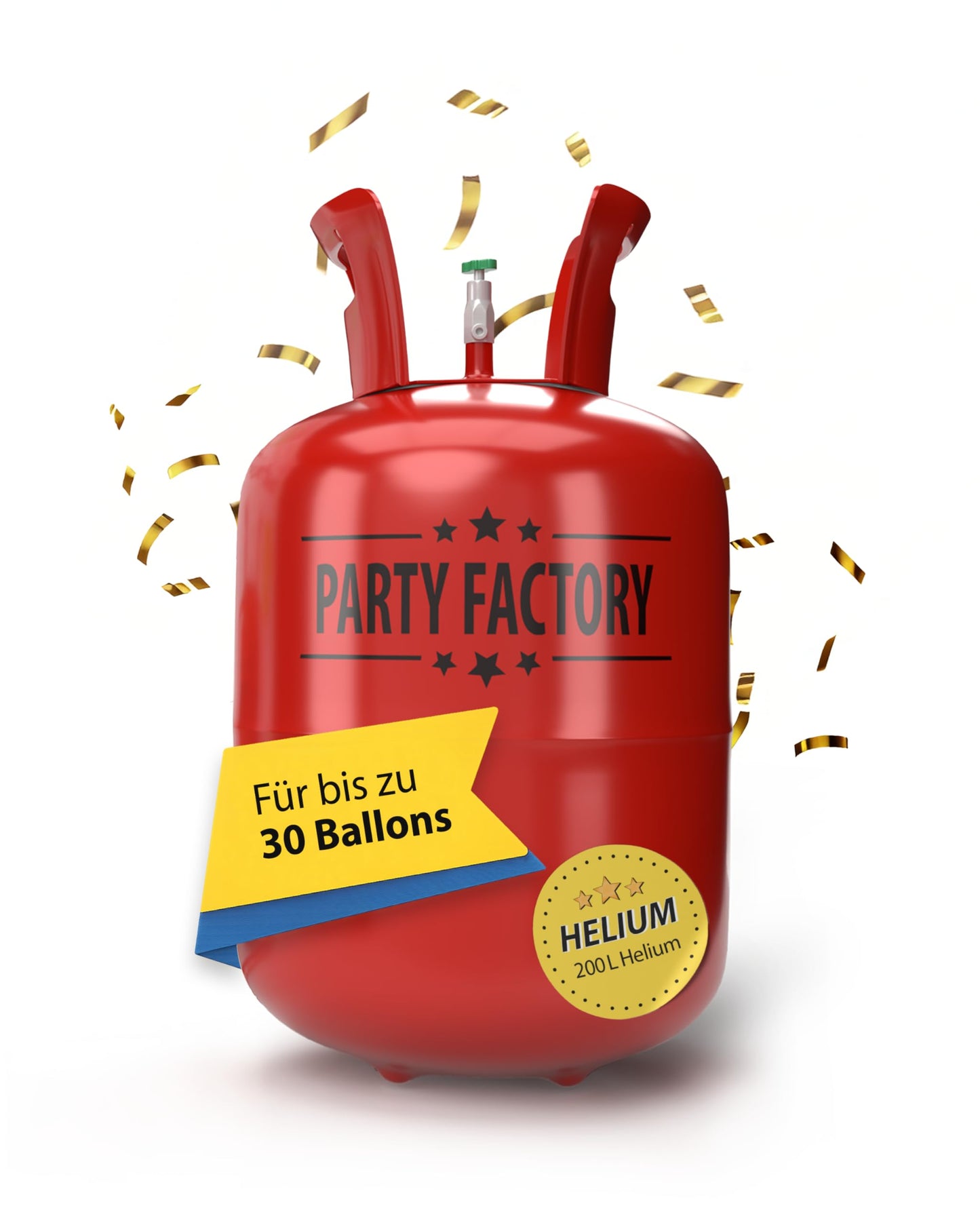 Party Factory helium gas for 30 balloons, helium gas cylinder with gas for latex, foil, and LED balloons, perfect for wedding, birthday, corporate event.