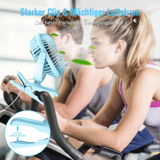HONYIN Mini Fan with Clip, 720 Degree Rotation Small USB Fan, Strong + Stable Clamp, 3 Speed Levels, Ideal as Desk Fan in Office and Bedroom.