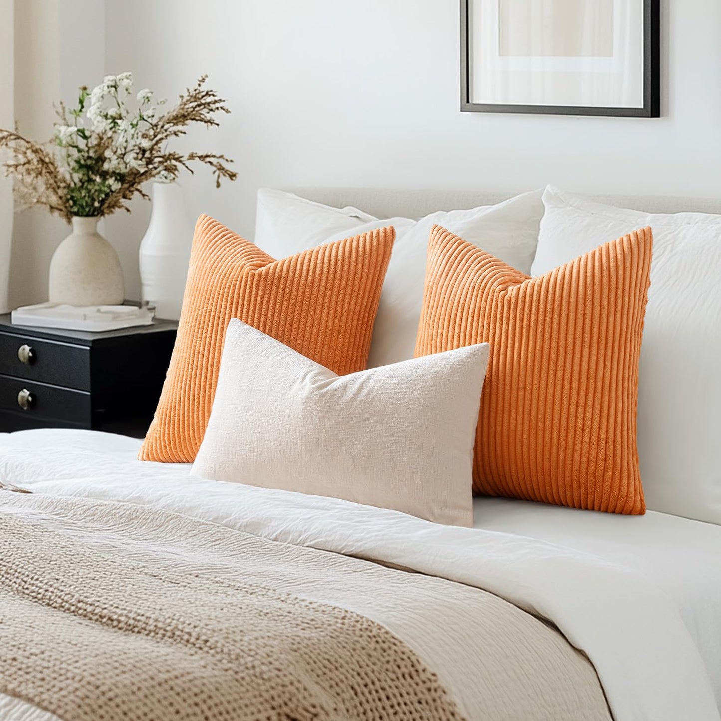 MIULEE 2-Pack Corduroy Pillow Covers Decorative Cushion Case Sofa Throw Pillow Couch Pillow Decorative Throw Pillow Cover with Hidden Zipper 45x45 cm Orange