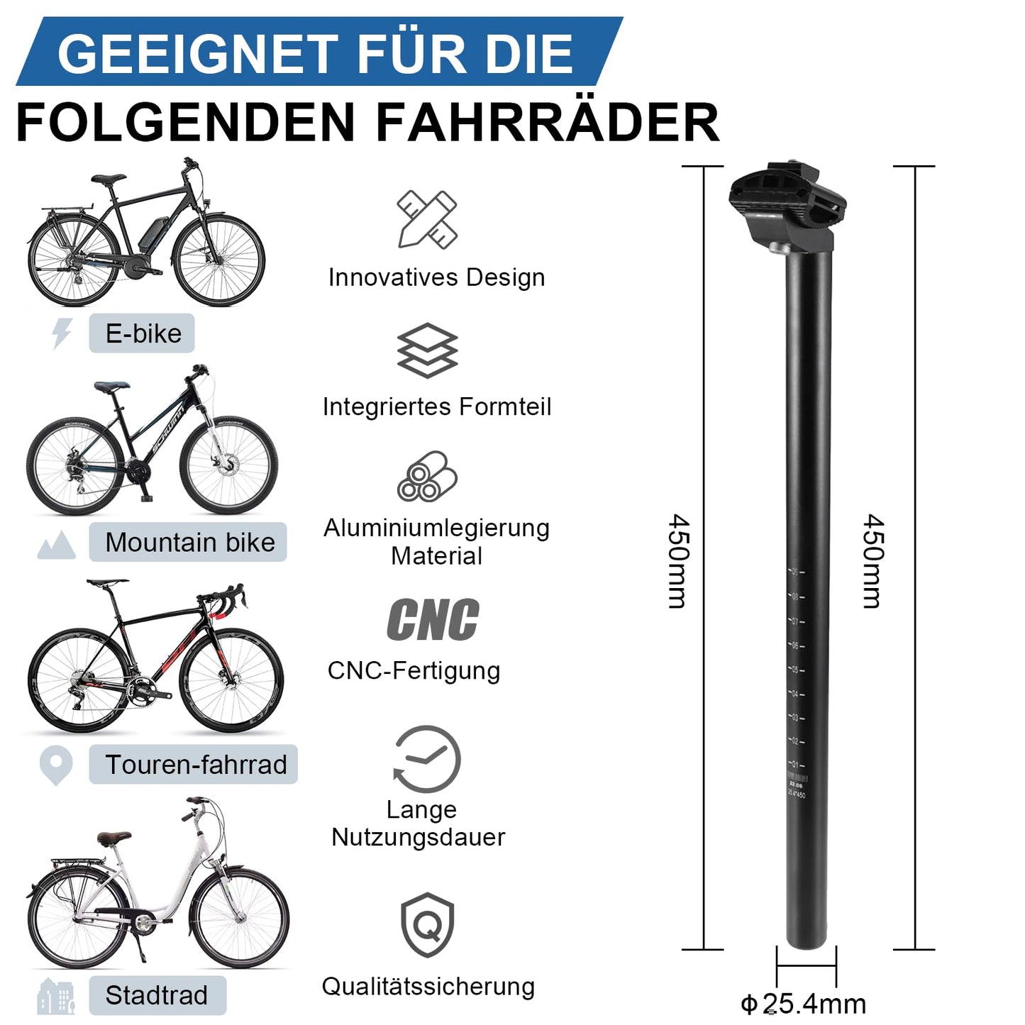 Bike seatpost 27.2 mm - Aluminum alloy seat post 450MM for bicycle Bike