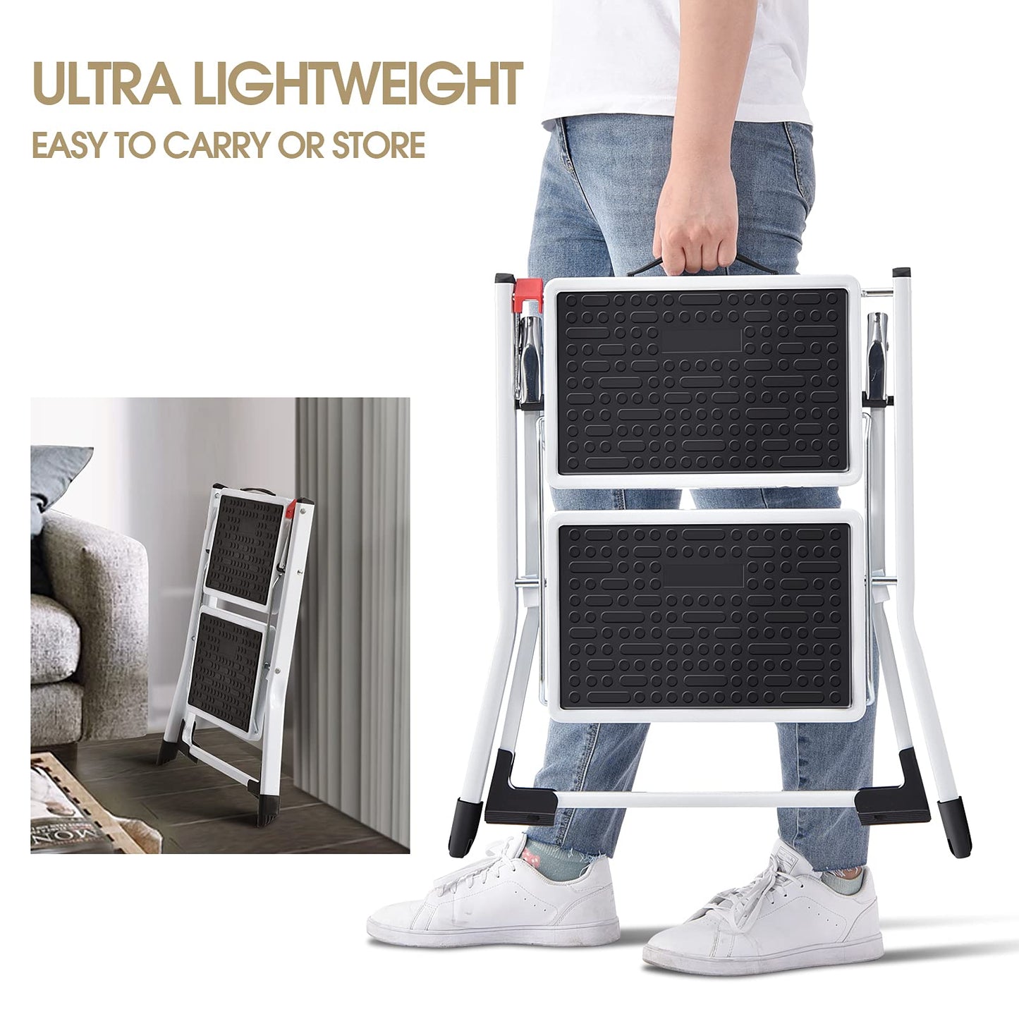 KINGRACK Step Stool, Foldable Step Stool, (White)