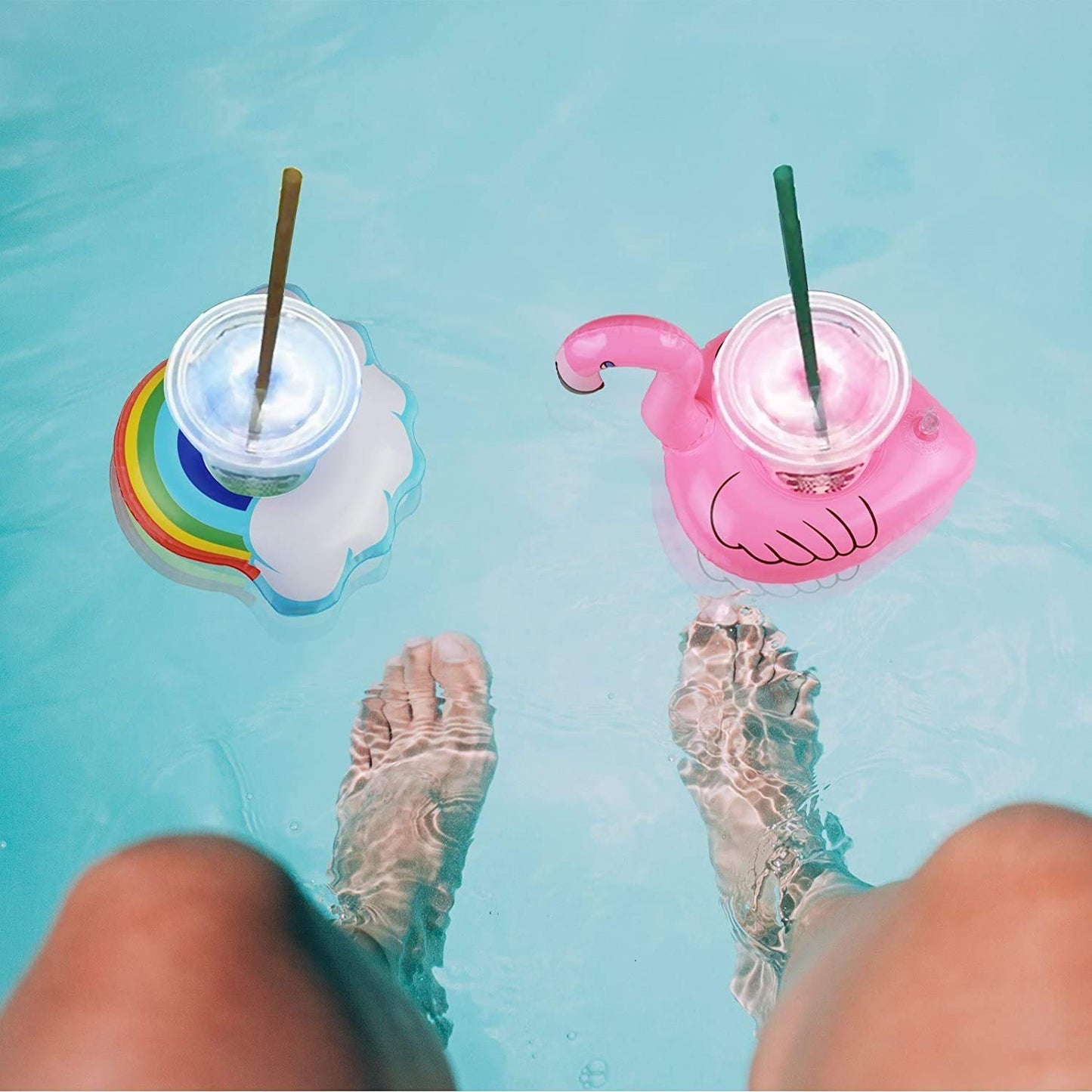Amaza 15 piece Inflatable Drink Holder Set with 1 air pump for pool