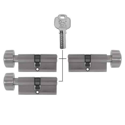 3x Euro Cylinder Lock 90 mm 45/45 keyed alike including 15 keys.