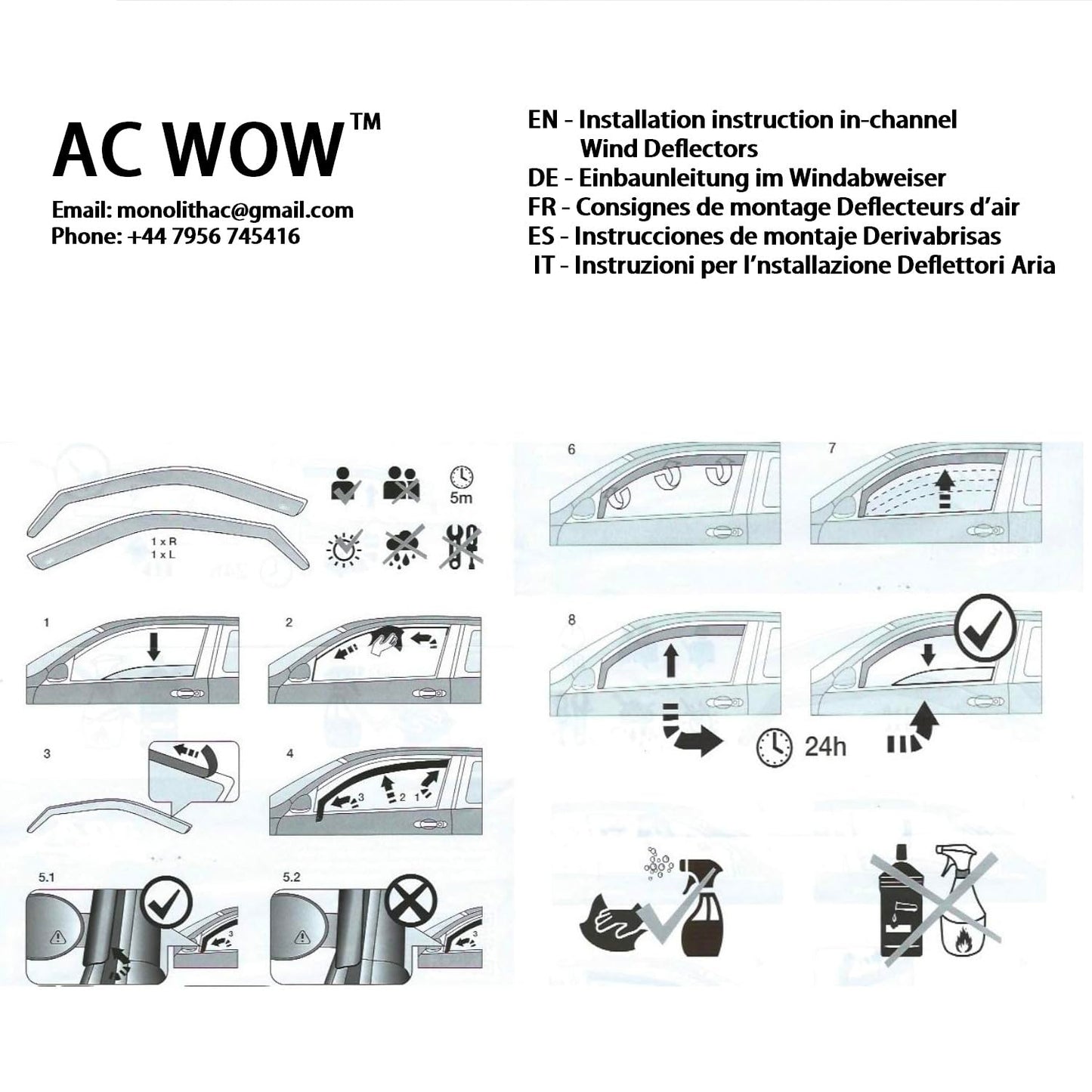 AC Wow 2 x wind deflectors for FIAT Ducato, Peugeot Boxer, Citroen Relay/Jumper 2006-2022.