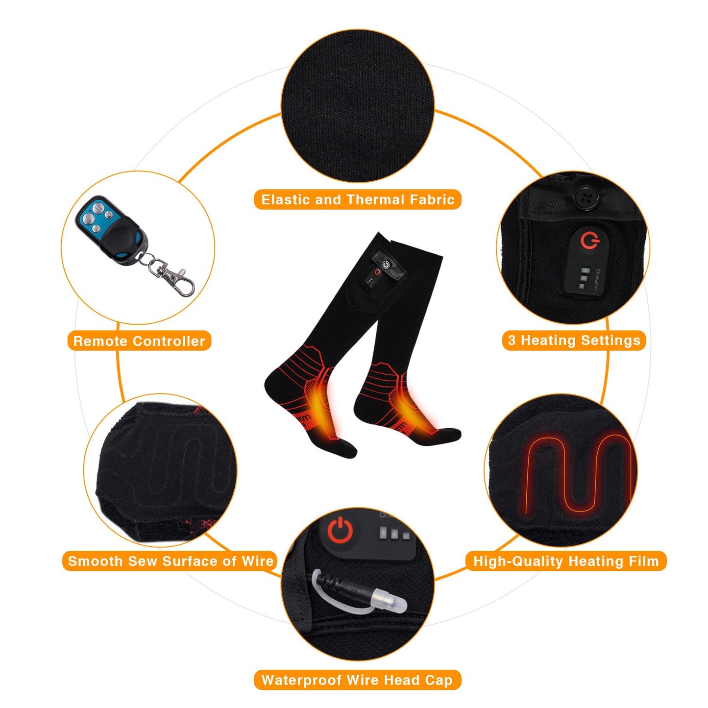 DR. WARM Heated Socks Men Women, 7.4V 3000MAH Electric Rechargeable Battery Socks, Winter Cotton Socks Foot Warmer (Black/Red, L)