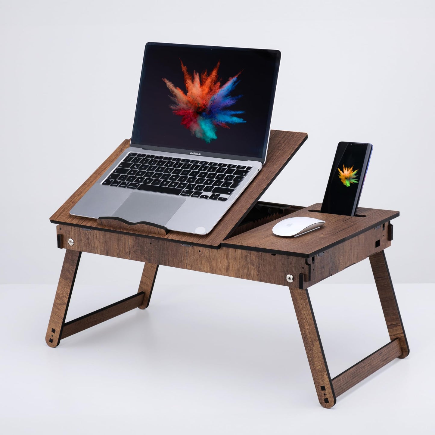 Vigo Wood Laptop Table, wooden laptop stand for bed, adjustable laptop desk and knee tray with built-in storage space, ergonomic design for reading, working