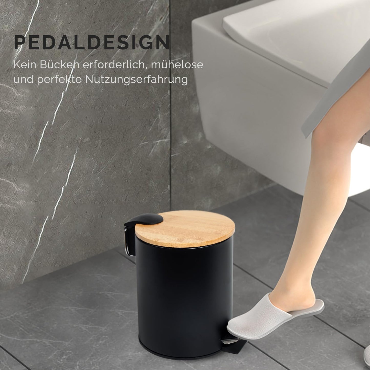 GREELUE 5L Metal Cosmetic Bin, Bathroom Trash Can with Lid, Trash Can for Bathroom with Soft Close (Black 5L)