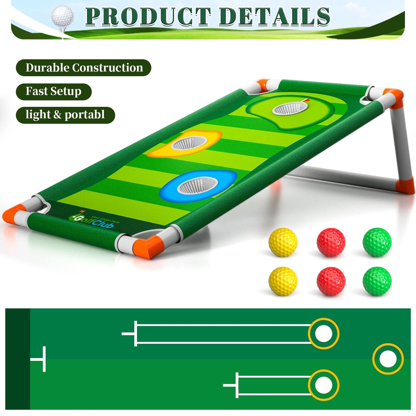 Doloowee Kids Golf Clubs, 2 in 1 Toddler Golf Set with Golf Board, Putting Mat, 6 Balls, Indoor Outdoor Sports Toy Birthday Gifts for Boys Girls 3 4 5 6 Years Old