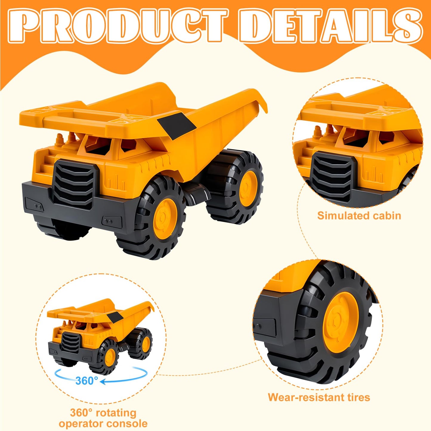 3 pieces of sand toy excavator sandbox, use dump truck excavator beach toy car, tires made of soft material, Spielstabil sand toy for 1-5 year old girl boy summer toy