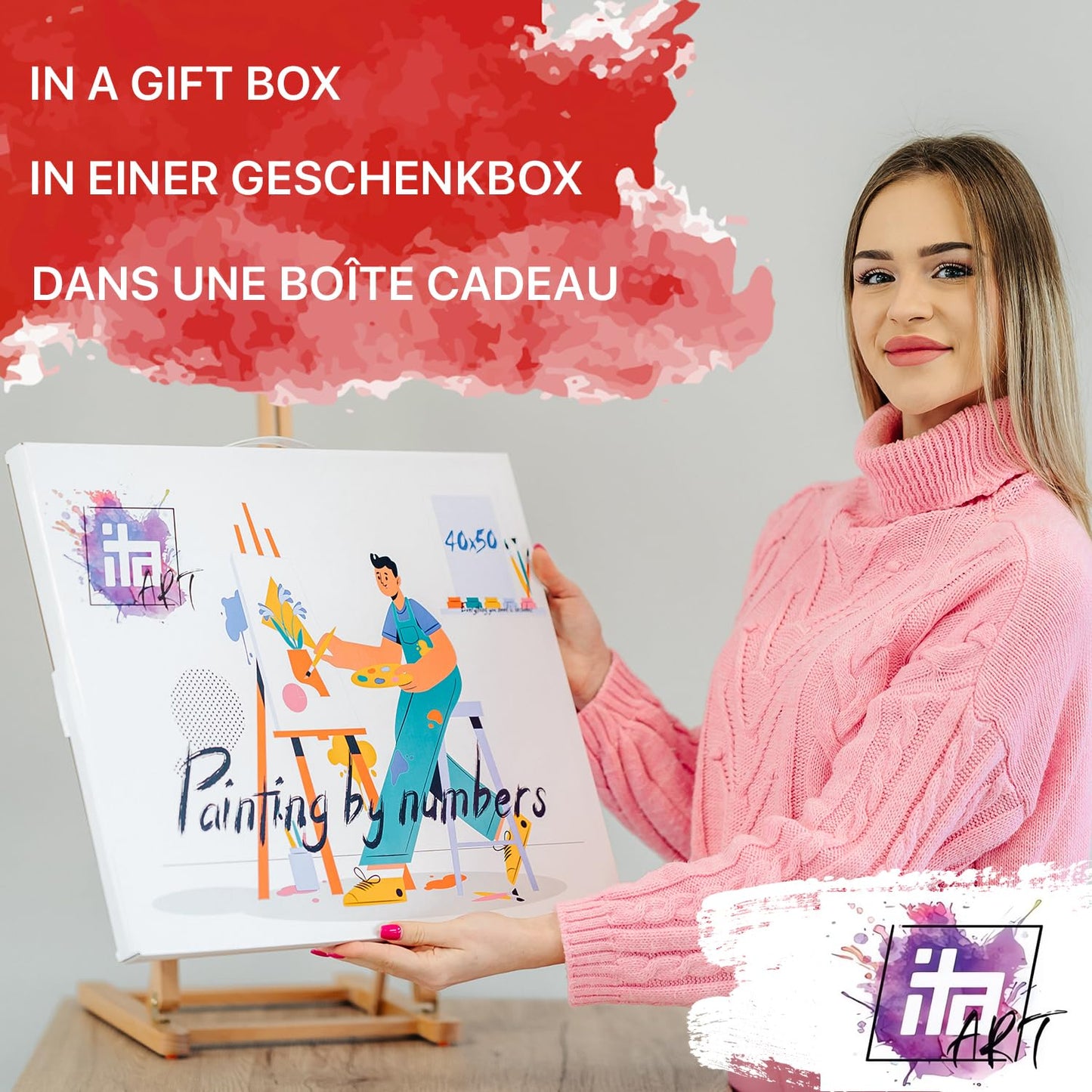 ITA Art Paint by Numbers Complete Set with Stretcher Frame, Acrylic Paints, Brushes, Accessories, Gift Box - DIY Painting Craft Kit with Canvas for Adults, 30x40 cm, Rainy Encounter
