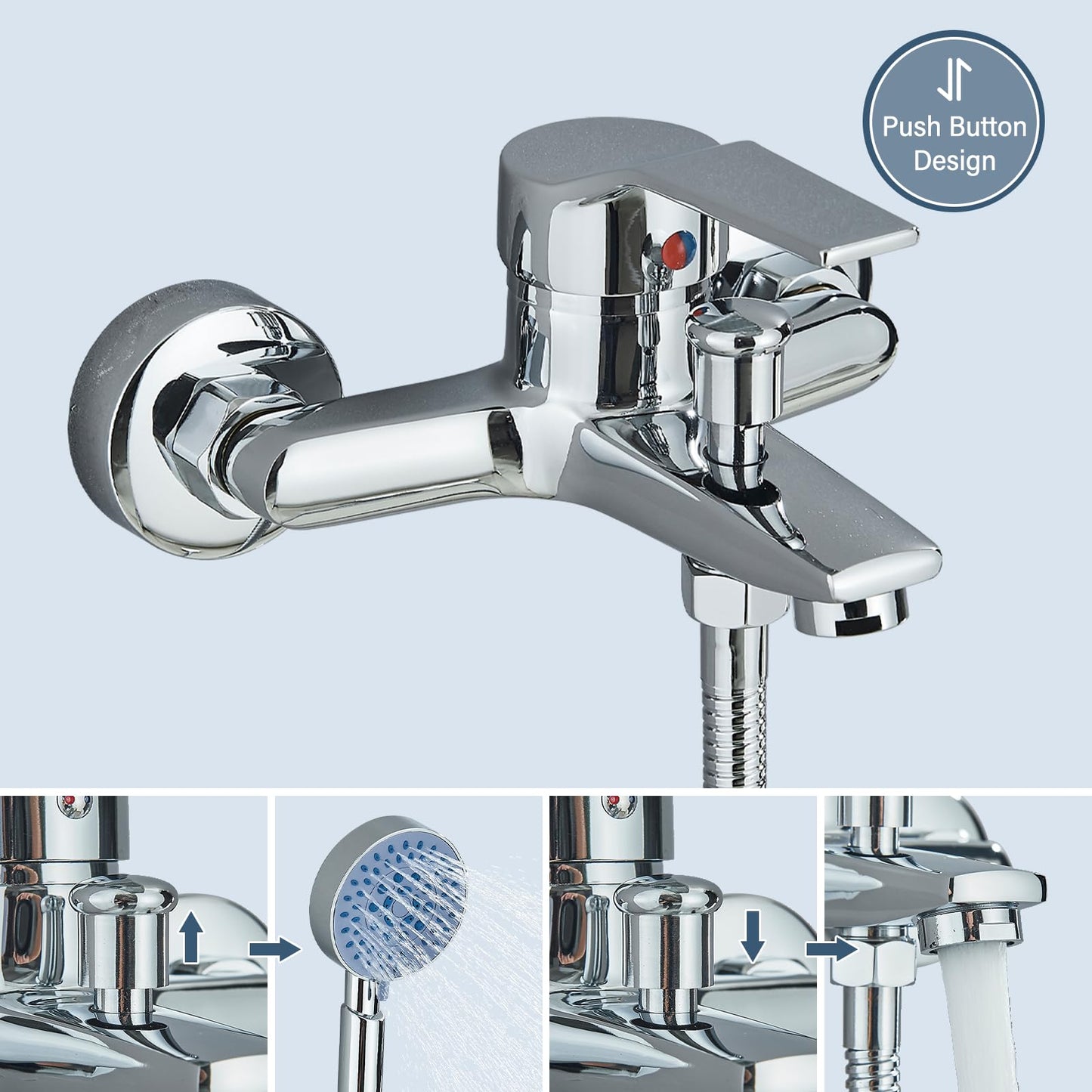 fyheast bathtub faucet with hand shower bathtub fittings set with 5 functions brass shower faucet water tap bathtub set with shower head and 1.5m hose for bathtub and bathroom chrome