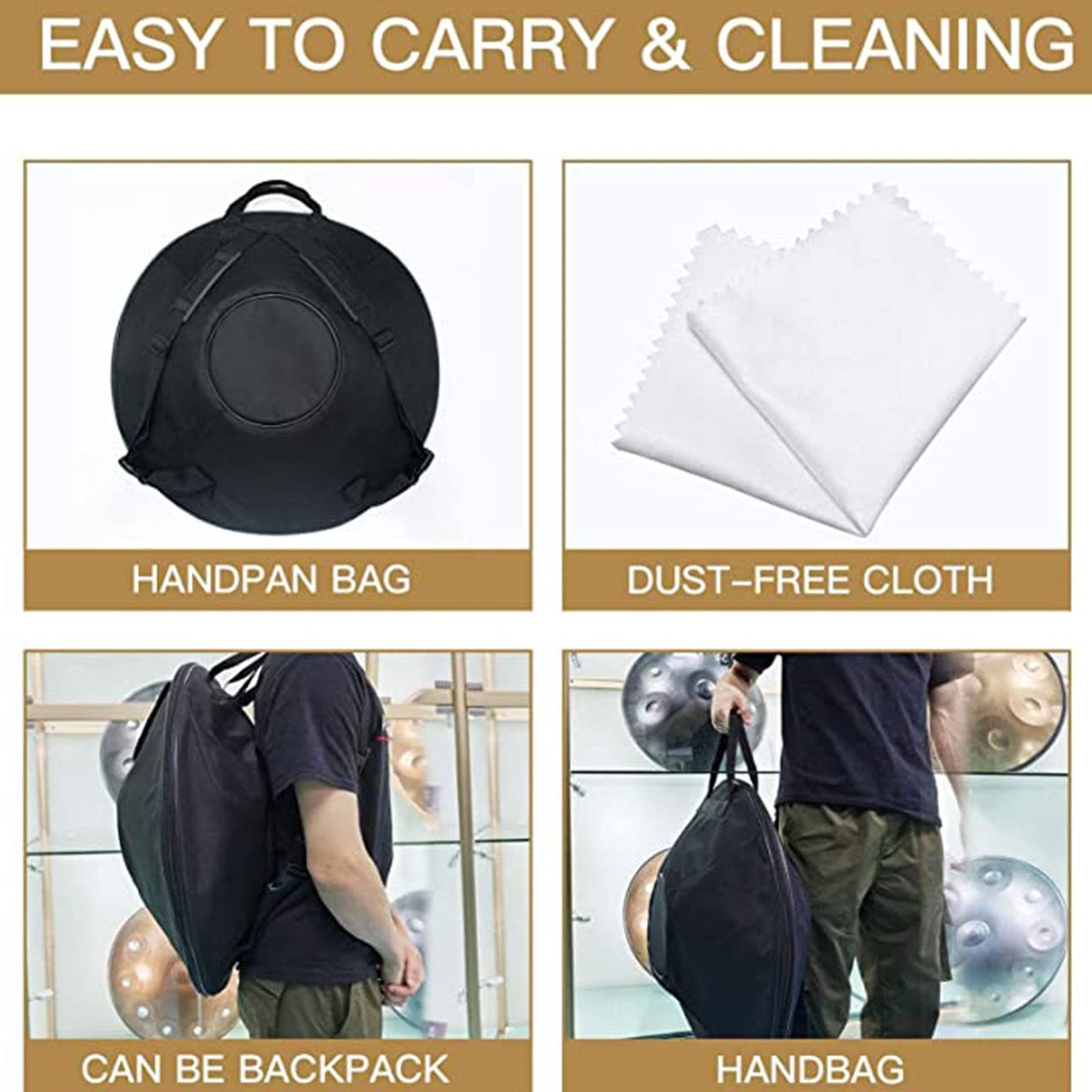 JTYX Handpan Drum 22 inch steel hand drum with soft carrying bag, 2 mallets, handpan stand, lint-free cloth - 9/10/12 notes (optional)