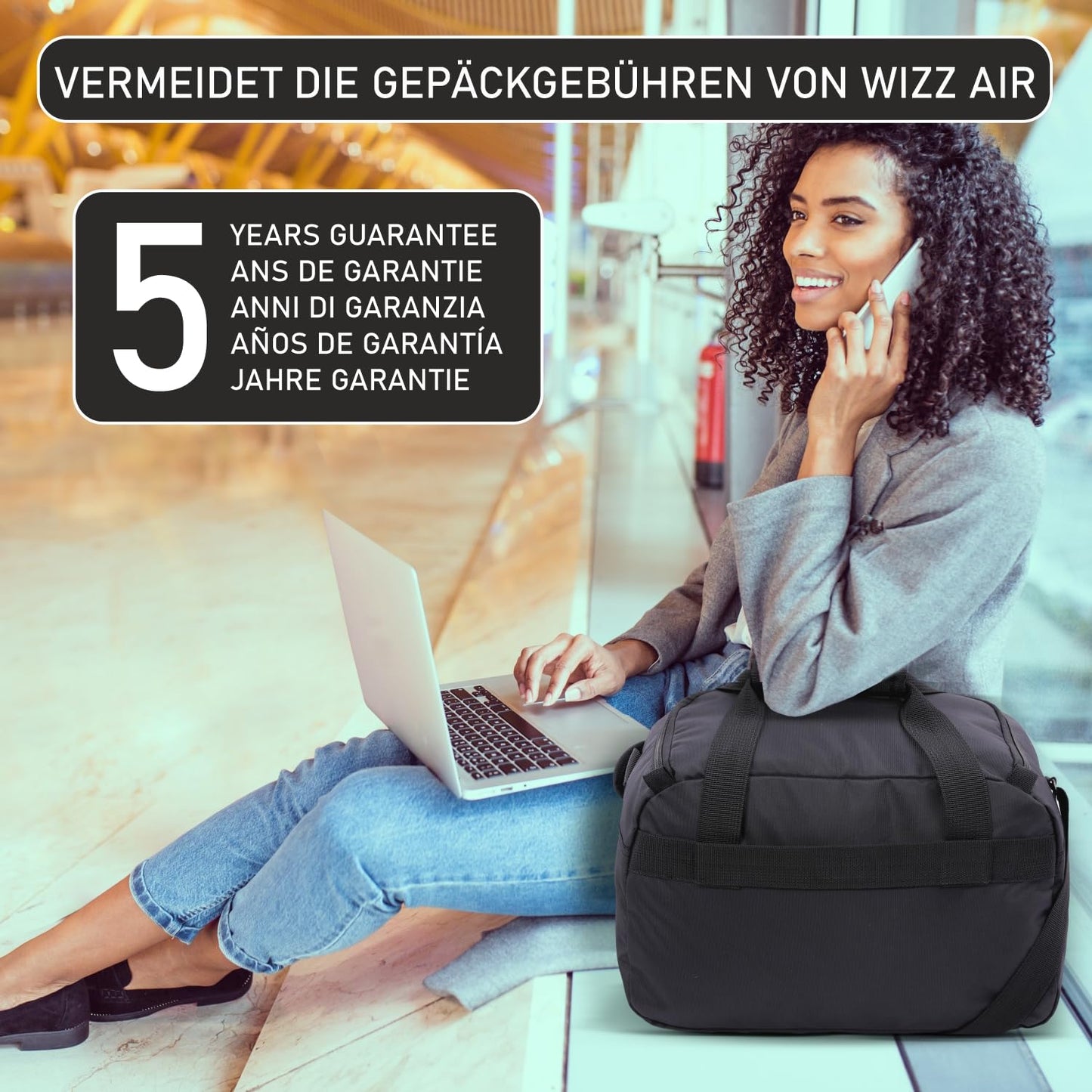Aerolite 40x30x20cm Ryanair and Wizz Air Maximum Size Under Seat Cabin Bag, Foldable Premium Carry-On Bag, Small Lightweight Ryanair Carry-On Bag 40x30x20, Black