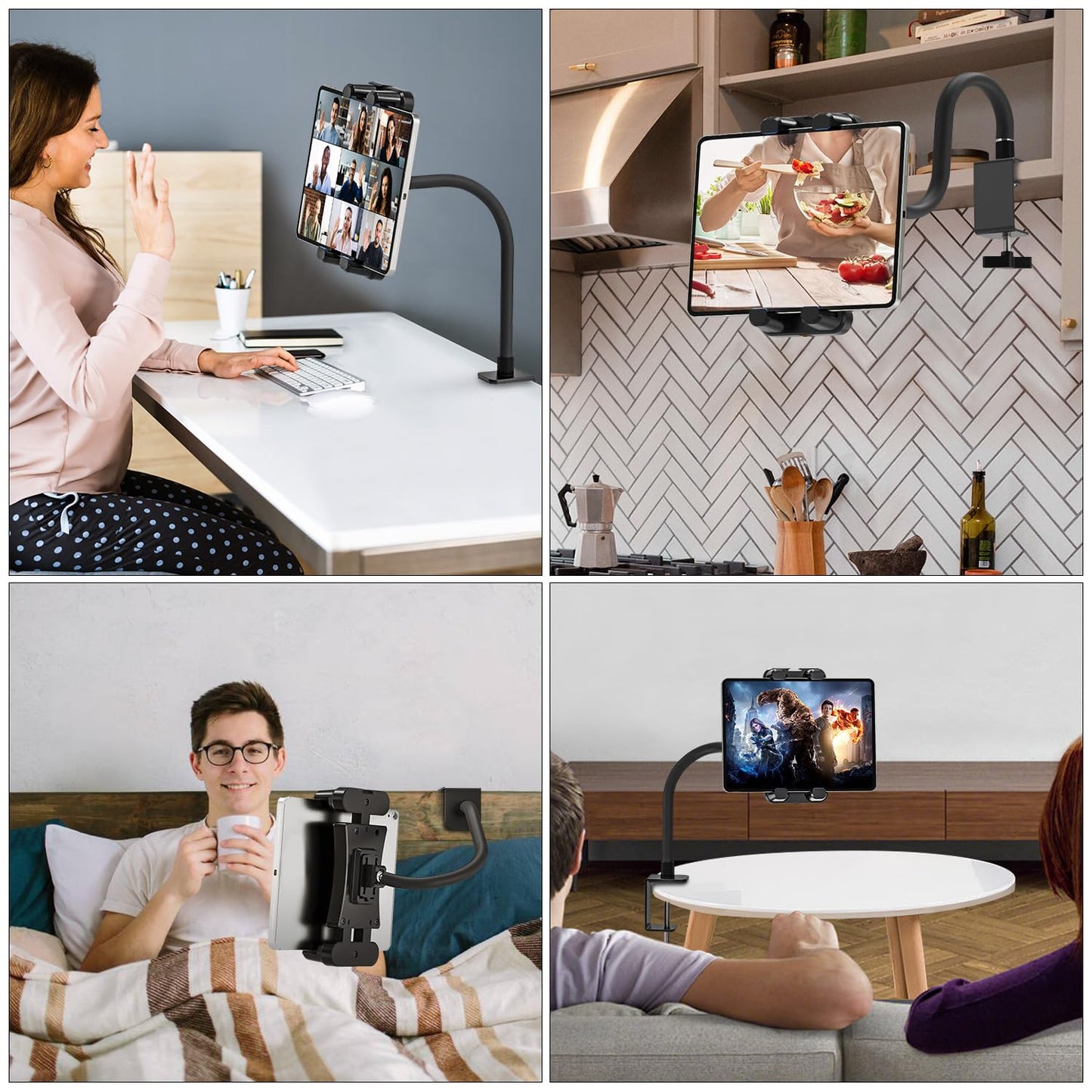 JUBORUI Tablet Stand Table, iPad Stand Table with Metal Swivel Arms, 360° Rotatable Tablet Stand, Tablet Stand for iPad mini, all 4.7-13.5 inch Tablets