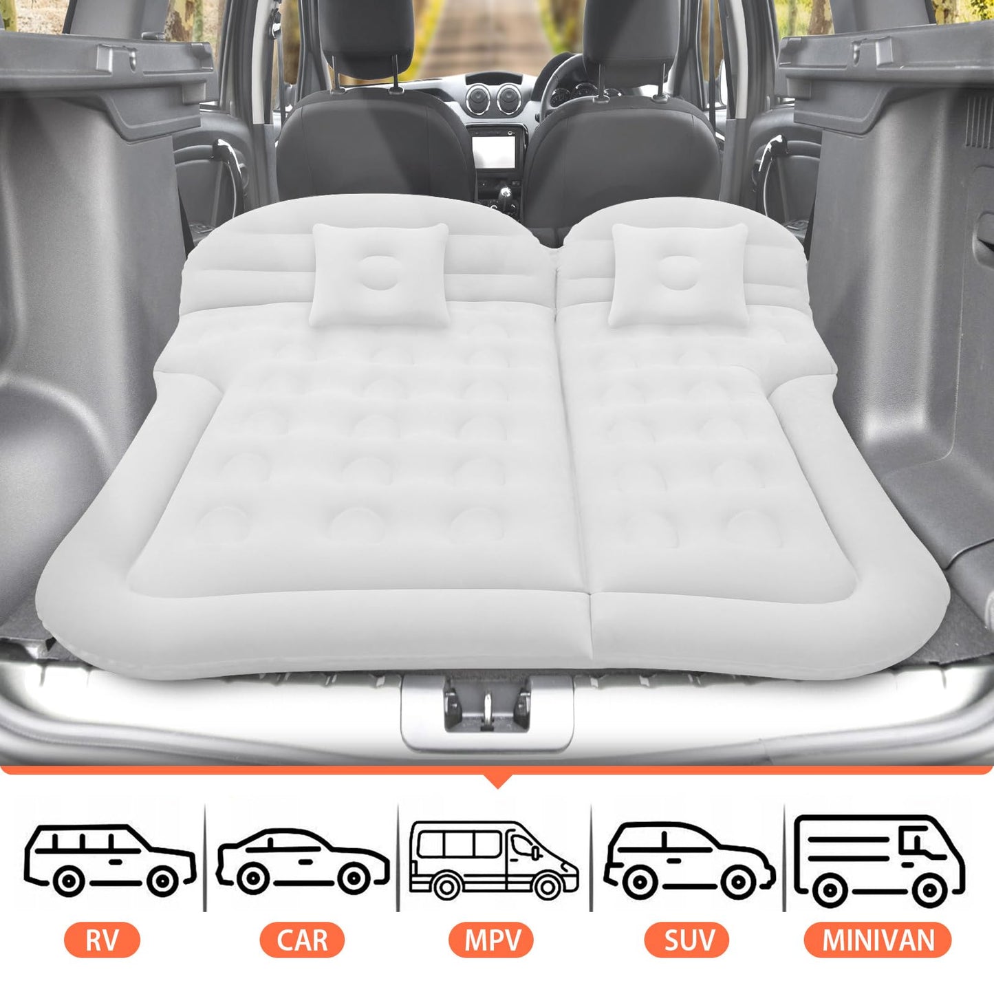 Car air mattress SUV inflatable mattress with pump MPV air bed camping car pillow thicker rear seat air mattress with two pillows for camping travel backyard beach