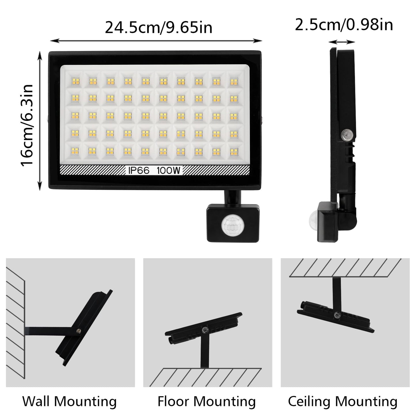 NATPOW LED floodlight with motion sensor outdoor, 100W LED floodlight with IP66 waterproof 6000K super bright spotlight outdoor spotlight for garden garage sports field backyard