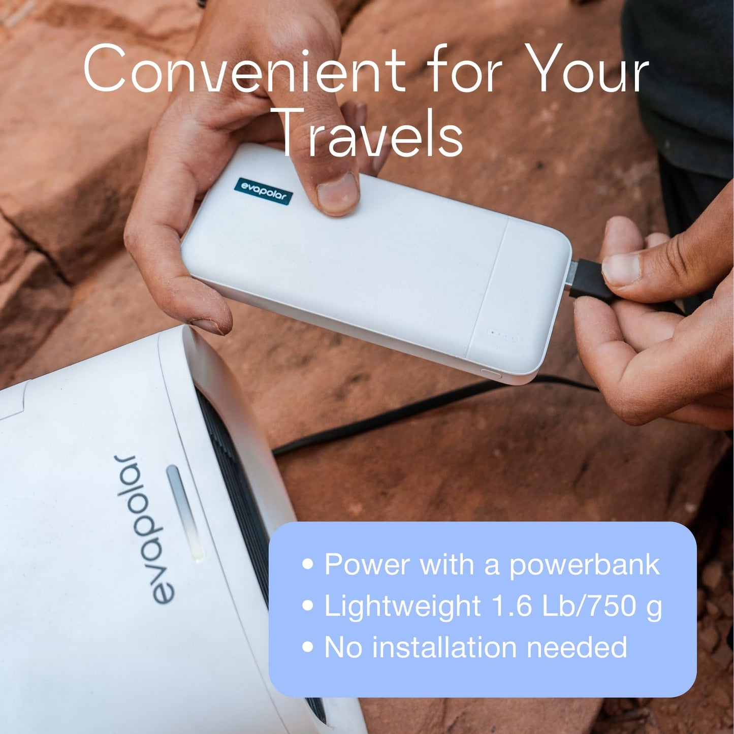 EVAPOLAR evaCHILL Air Cooler & Humidifier - Quiet & Portable - Cooler for Home, Office, Camping, Traveling - USB connection for easy connecting & integrated LED night light - white, EV-500W