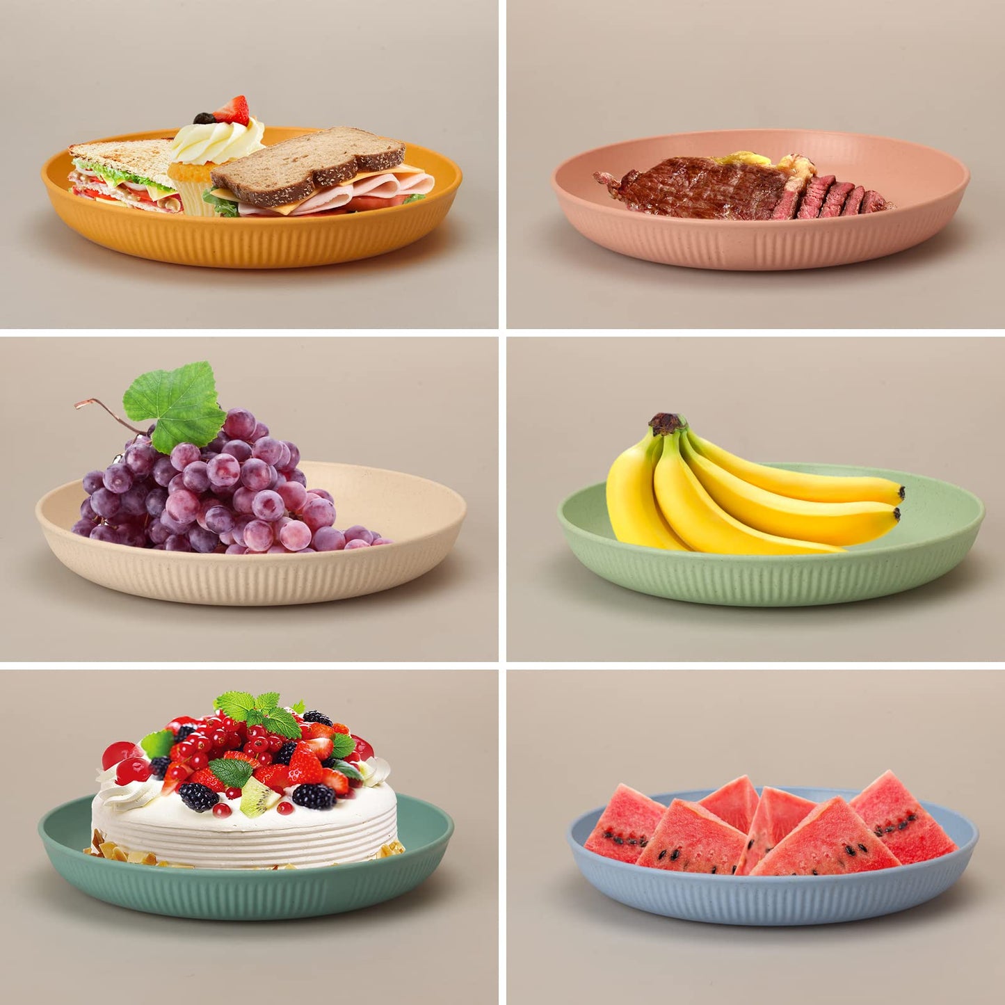 CSYY 6 Piece Plates, Unbreakable Dinner Plate Set, Deep Plastic Picnic Plate Set 22.5cm/9inch Camping Plates for Salad Pasta Party Home Microwave and Dishwasher Safe