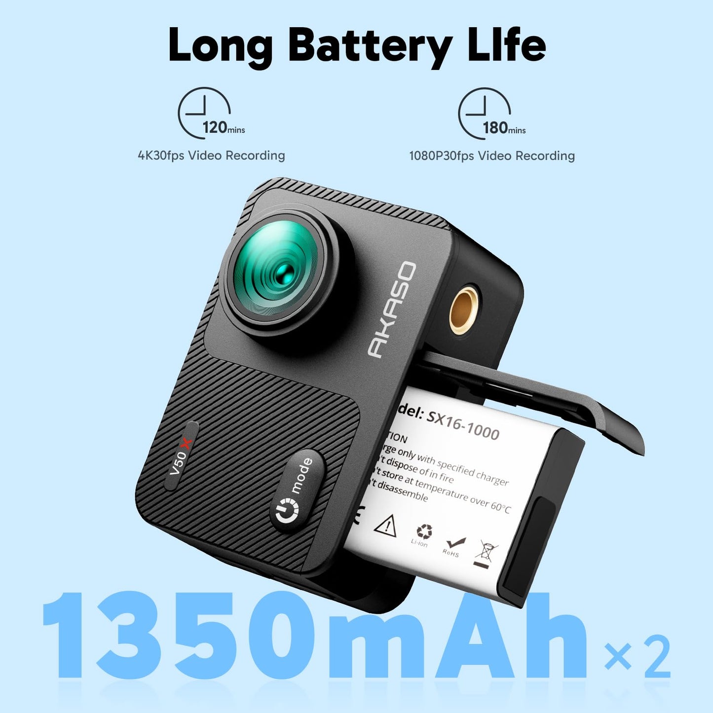AKASO Action Cam 4K30FPS Underwater Camera WiFi 40M EIS Anti-Shake Action Camera 4X Zoom with Touchscreen, Remote Control, Waterproof Housing, Helmet Accessories Kit V50X