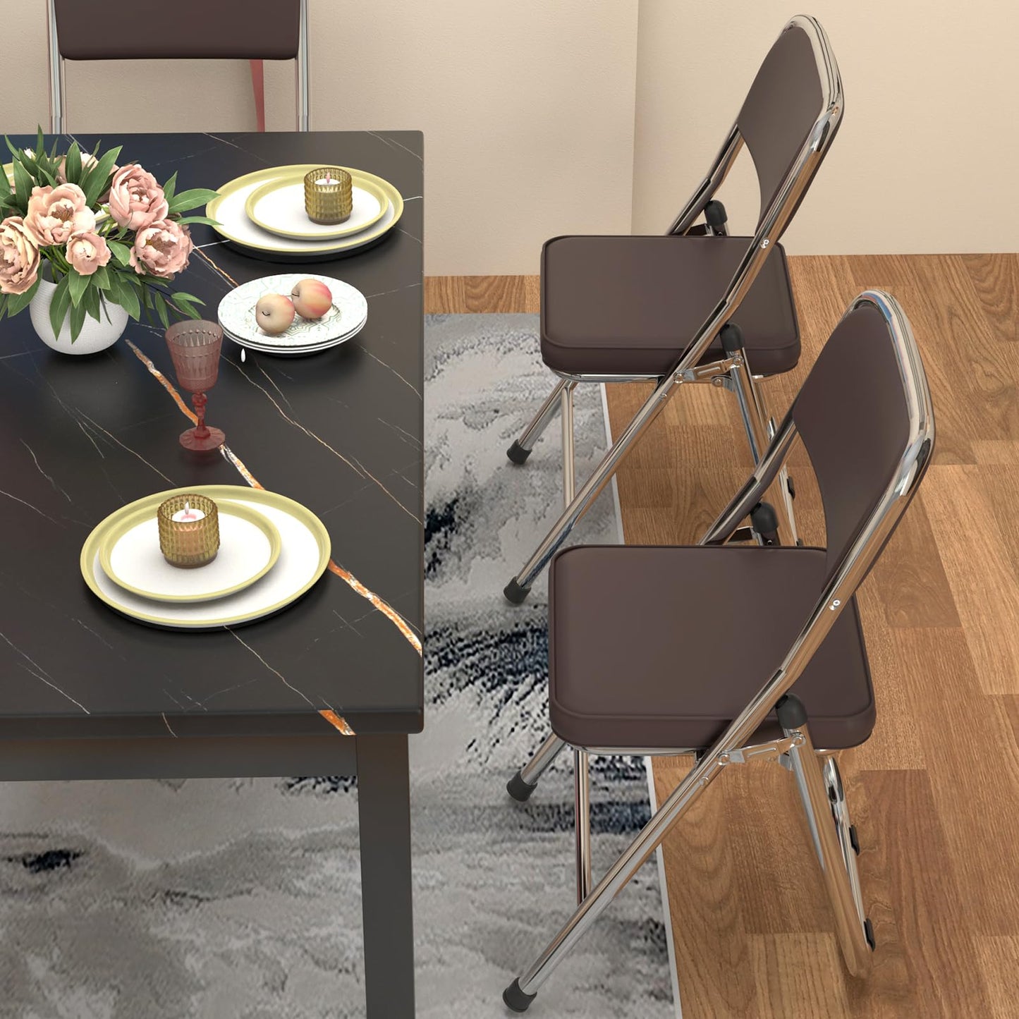 Lvhecforhm 1er Set Folding Chair with Backrest, Dining Chairs, Kitchen Chair with Steel Frame, Dining Chair Folding Conference Chair, Folding Chairs Brown Leather, Lounge Chair, Modern Outdoor Folding Chairs