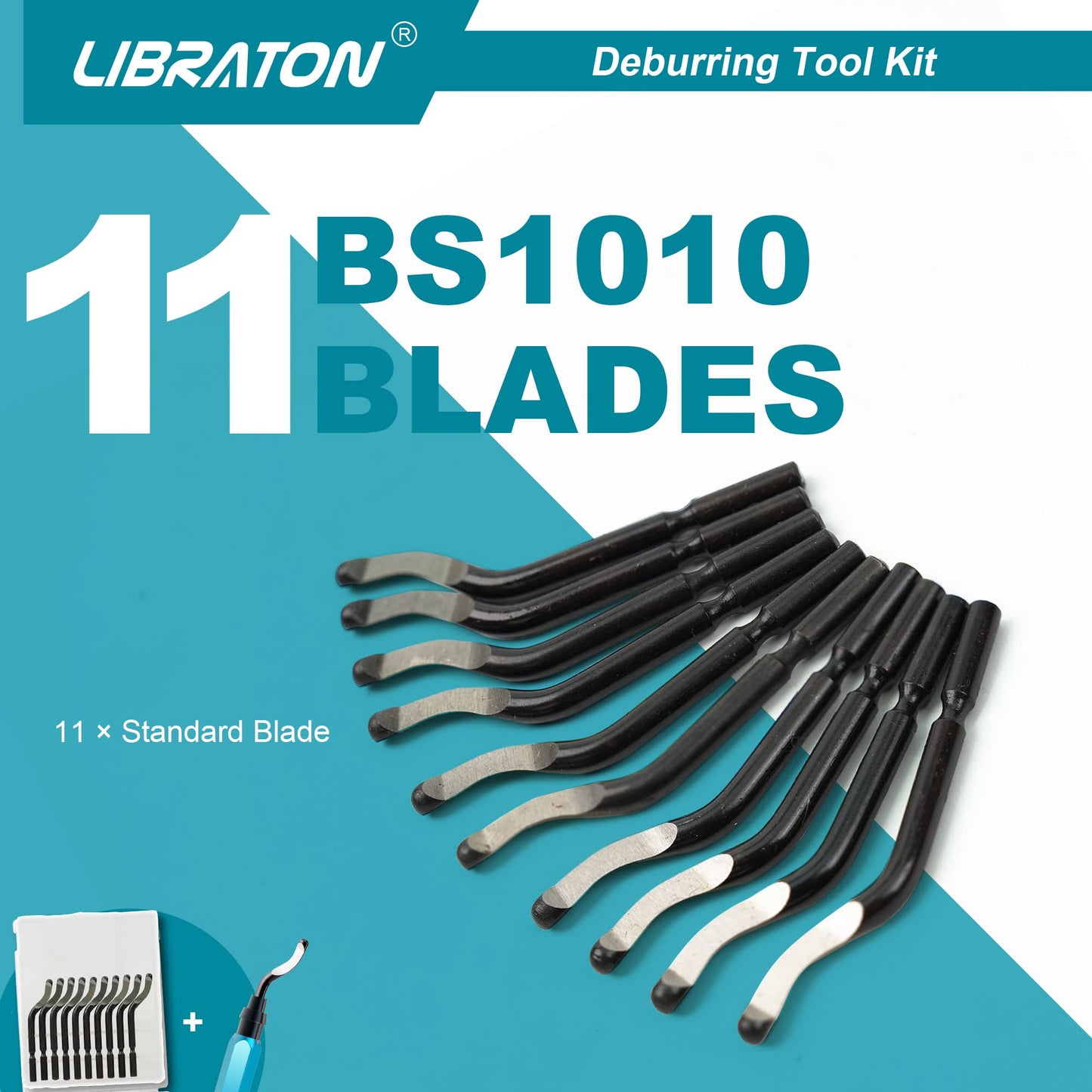 Libraton deburrer with 11 blades (BS1010), hand deburrer, plastic deburrer, universal deburring tool for plastic (including 3D printing), metal, stainless steel, aluminum, steel