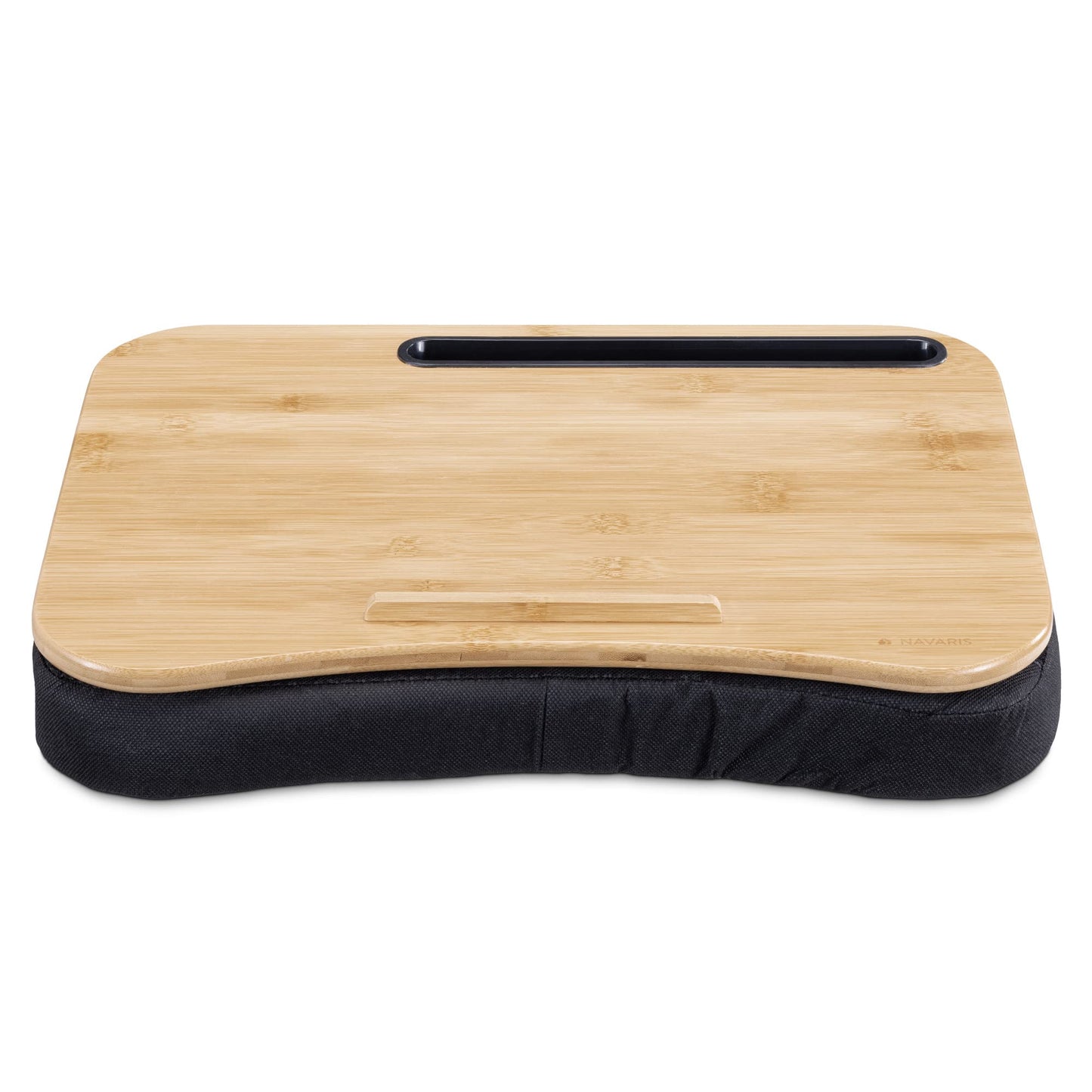 Navaris laptop table with cushion 44x32x6cm - laptop cushion pad removable - stand for laptop and tablet made of wood with padding - black natural