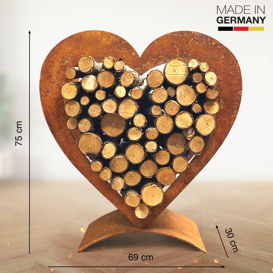 Terma Rust Heart Firewood Rack Height 75cm Made in Germany great decoration for outdoor and indoor wood rack garden heart wood decor metal heart for logs rusty hearts for garden