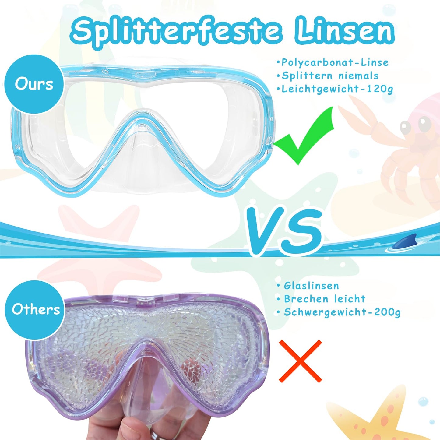 Vvinca Kids' diving goggles with fabric strap