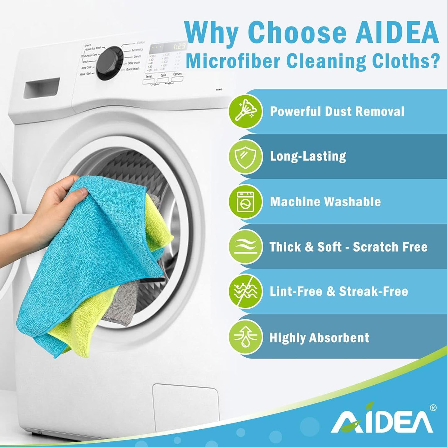 AIDEA Microfiber Cleaning Cloths 50 Pack, Microfiber Towels Dish Cloths Cleaning Rags Wiping Cloths Window Cloths, Soft Very Absorbent Lint Free Streak Free, For Home, Kitchen, Car, 30 x 30cm