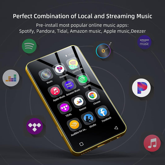 Innoasis MP3 player with Bluetooth and Wi-Fi, full touchscreen, 10.2 cm, MP4 player, MP3 player with Spotify, HiFi sound, portable digital audio player with speaker (Gold/Black)