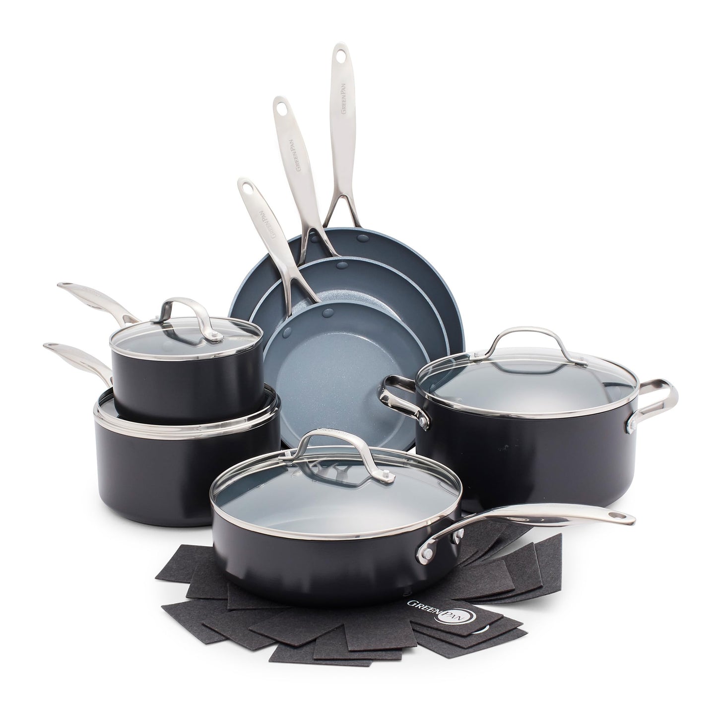 GreenPan Valencia Pro Hard-Anodized Healthy Ceramic Nonstick 11-Piece Cookware Set, Pots and Pans, PFAS-Free, Includes Skillets, Saute Pans, Induction, Dishwasher Safe, Oven Safe, Gray