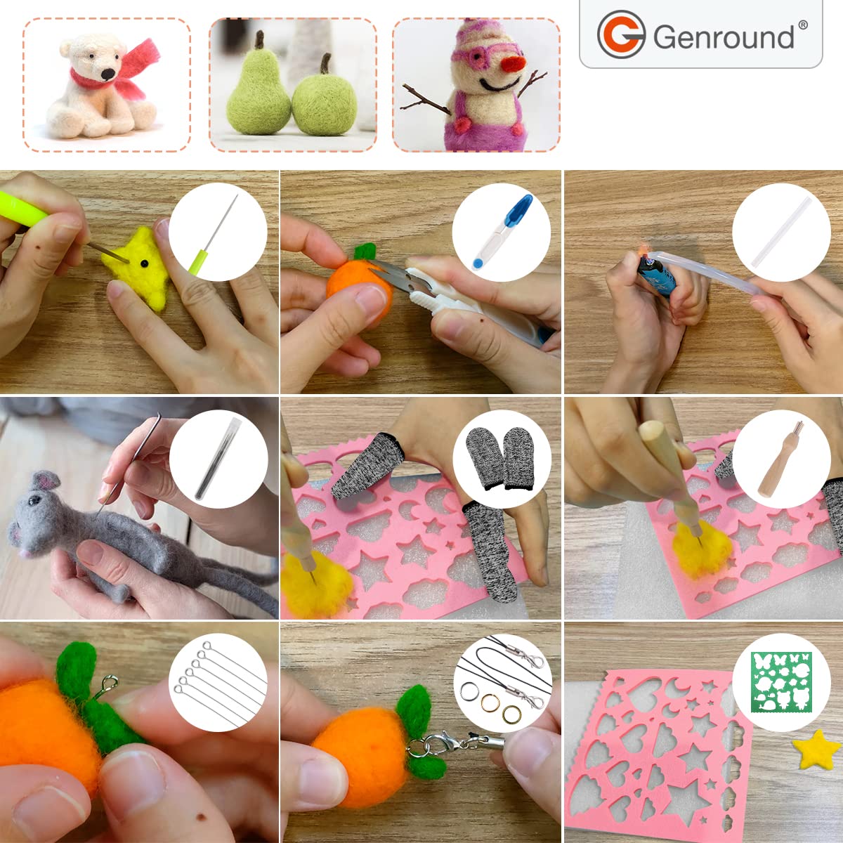 Genround Felt Needle Starter Kit, Felt Set, 50 Colors, Felt Tools with Instructions, Beginner Felt Set