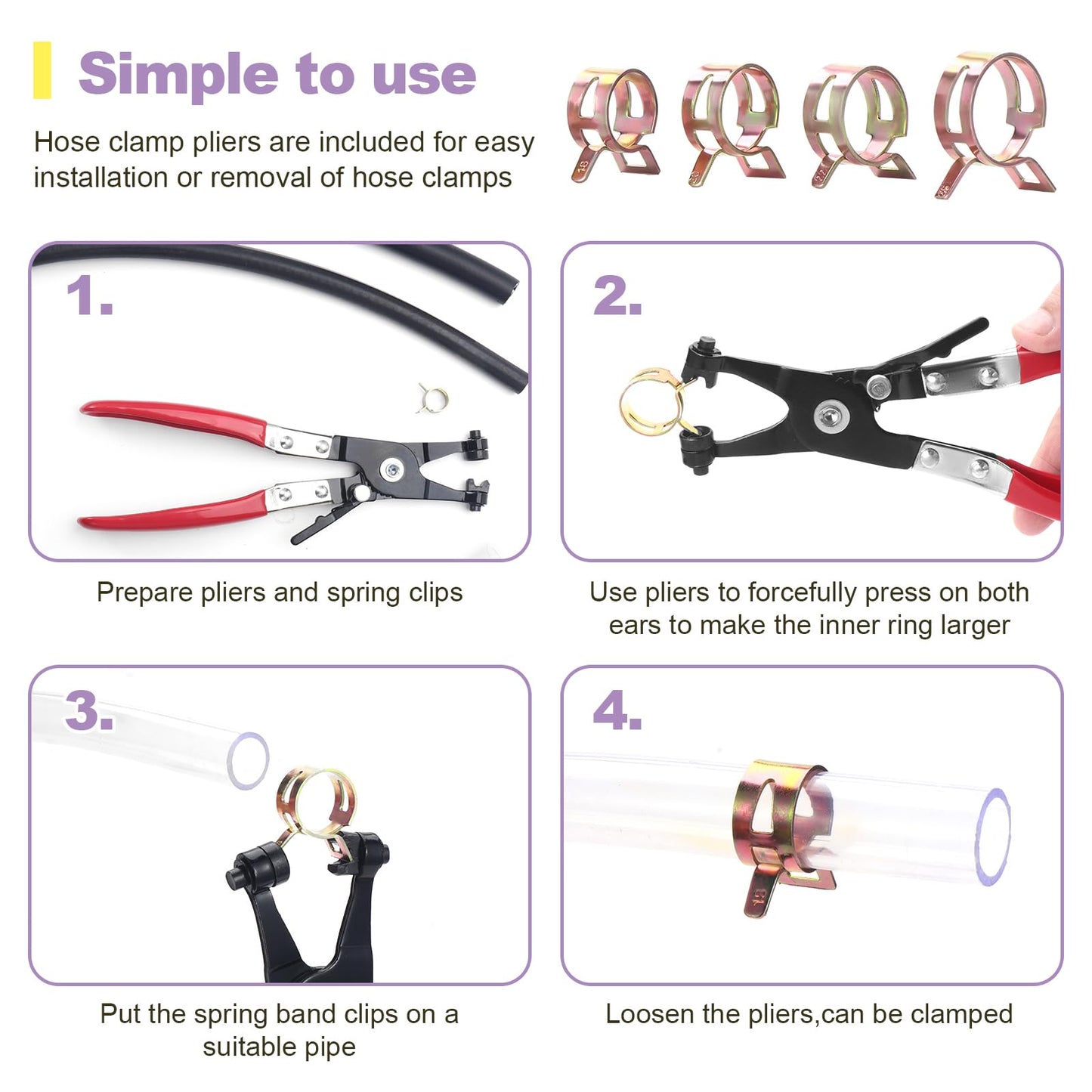 260 pieces of hose spring clamp in 12 sizes fuel line hose clamps hose clip hose clamps closure fuel line clamp 6-25mm, with a hose clamp pliers.