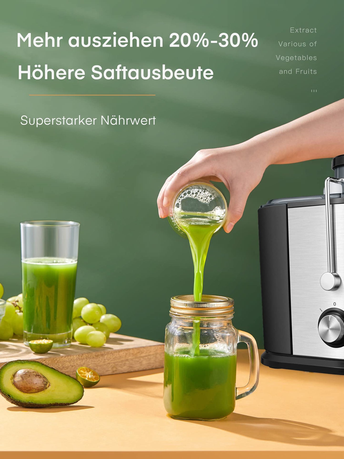 Julist Juicer for Vegetables and Fruits, Up to 800W Juicer with Large Feed Chute (65mm), 2 Speed Settings, Anti-Drip System & Anti-Slip Feet, Easy to use and clean 600W