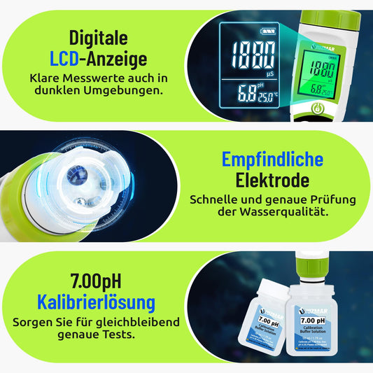 UIUZMAR Pool pH Meter Water, pH EC Meter Grow, Digital pH EC PPM Temperature Tester with pH 7.0 Calibration Solution for Pool, Hot Tub, Hydroponics, Drinking Water, Aquarium, Beer Making