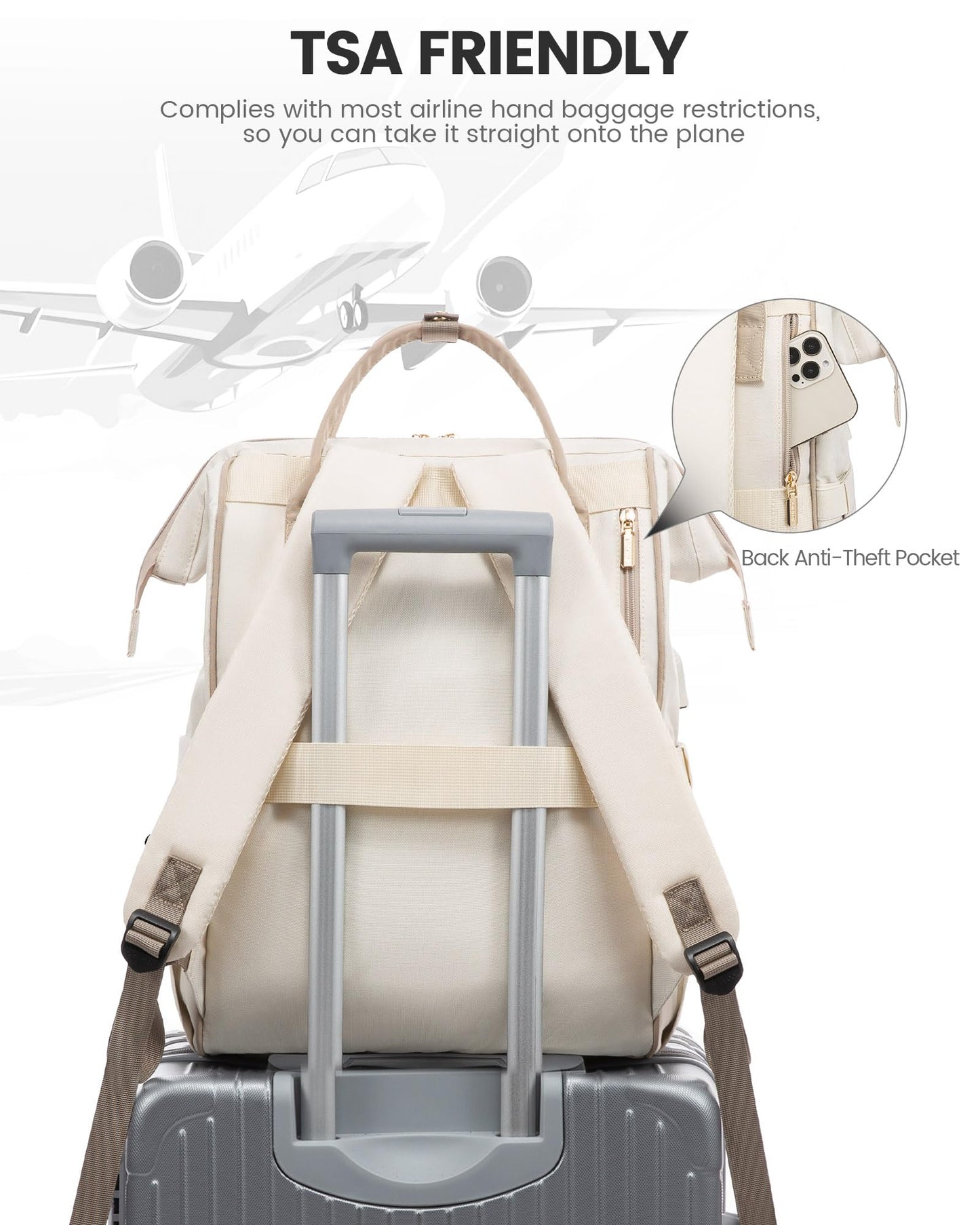 LOVEVOOK Backpack for Women, 17 Inch Laptop Work Bag Travel Backpack School Bag Large, Waterproof Daypacks Teacher Bag Backpack Women Elegant for Work Travel School College Office, Beige