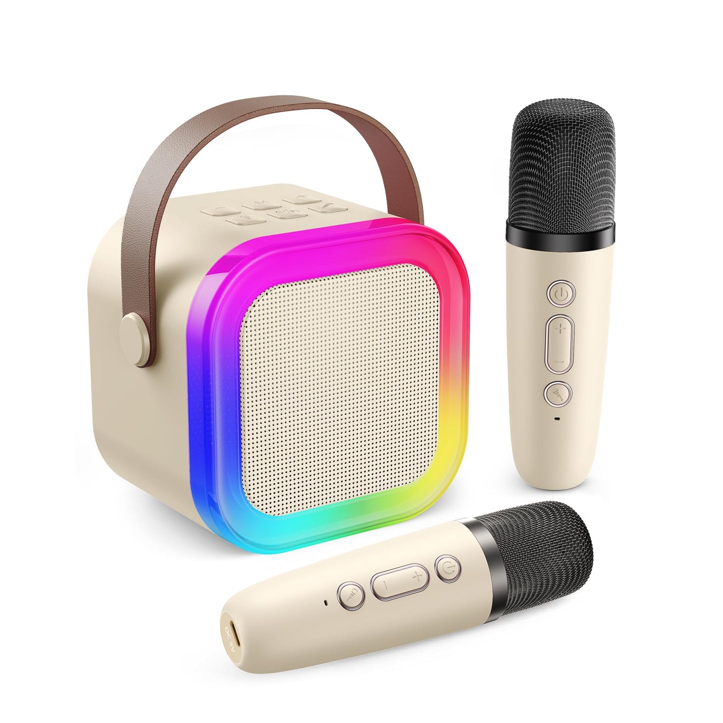 Great Karaoke Machine for kids and adults, Mini Karaoke Machine with 2 microphones, Portable Bluetooth speaker with voice effects & LED lights, Gifts toy for girls and boys.